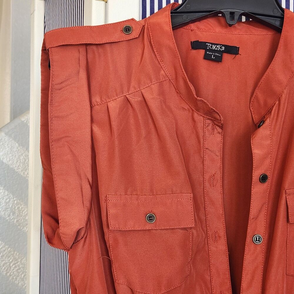 Lightweight Belted Straight Leg Jumpsuit - Rust Orange Terracotta - Picture 3 of 4